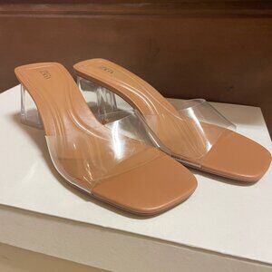 Zara Wide Heeled Vinyl Sandals, size 37 (6.5), never worn (no tags)